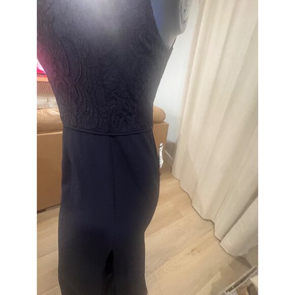 Adrianna Papell Midnight Lace Crepe Gown One-Shoulder Size 2 Formal Dress With S - Picture 2 of 7